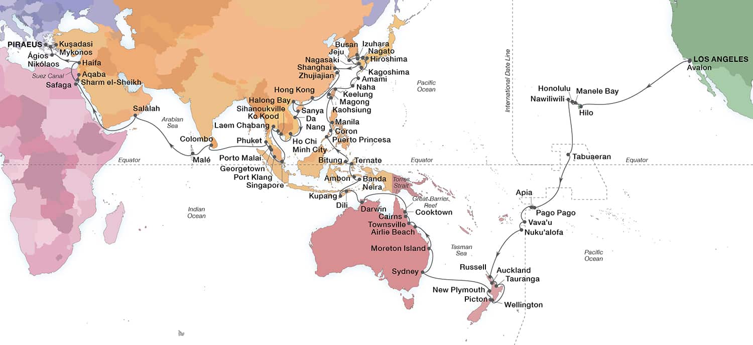 World Cruise: Extraordinary Horizons voyage map